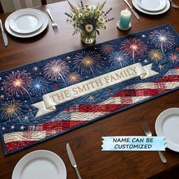 Fireworks over Flag with Name Banner Table Runner - Made to Order TABLE928