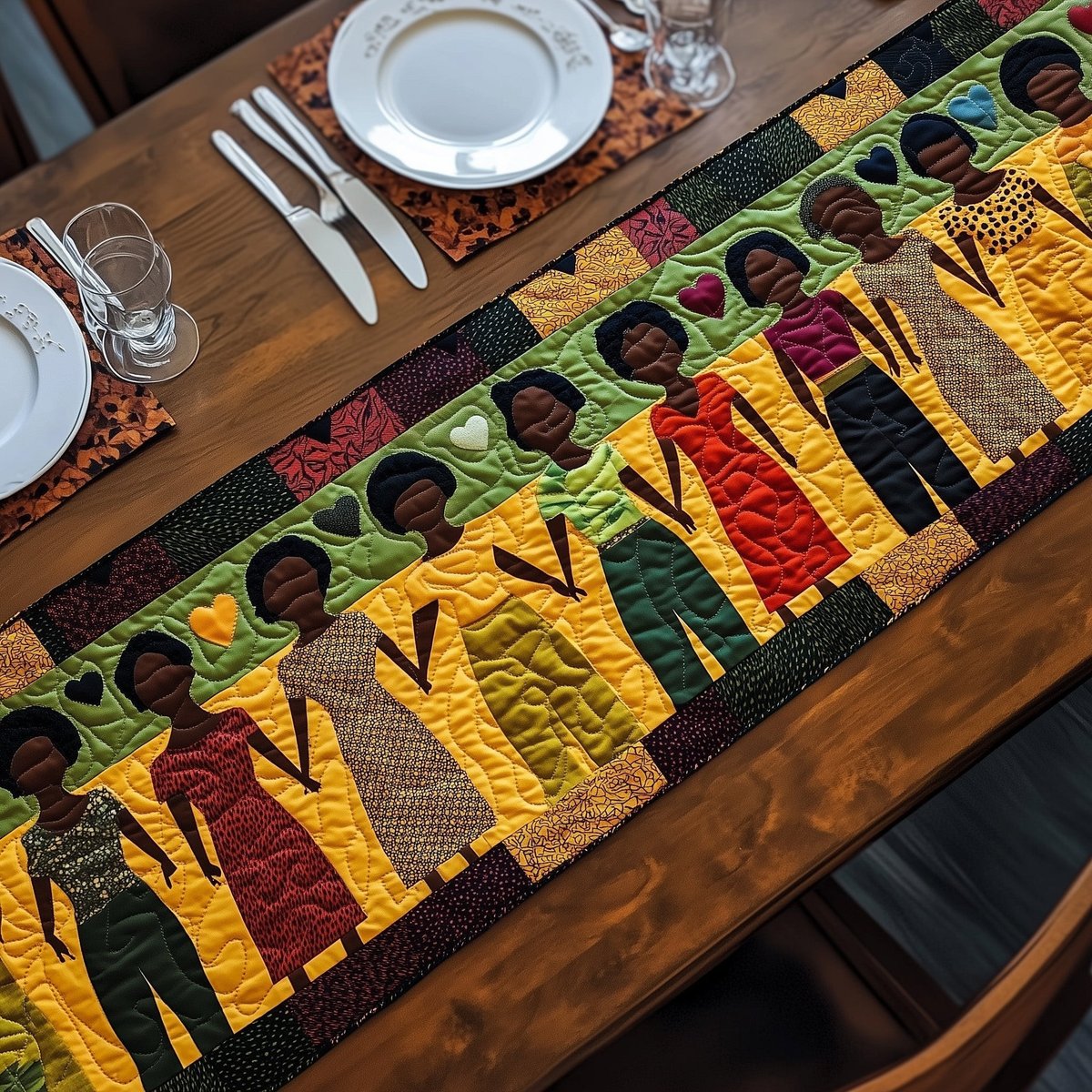 Figures on Green and Yellow Chevrons Table Runner - Made to Order TABLE928