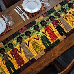 Figures on Green and Yellow Chevrons Table Runner - Made to Order TABLE928