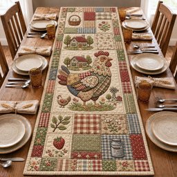 Farmhouse Floral Chicken Patchwork Table Runner - Made to Order TABLE928