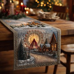 Ferris Wheel in Snowy Village Table Runner - Made to Order TABLE928