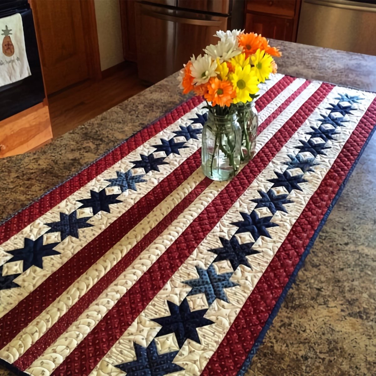 Flag Stripes with Blue Stars Table Runner - Made to Order TABLE928