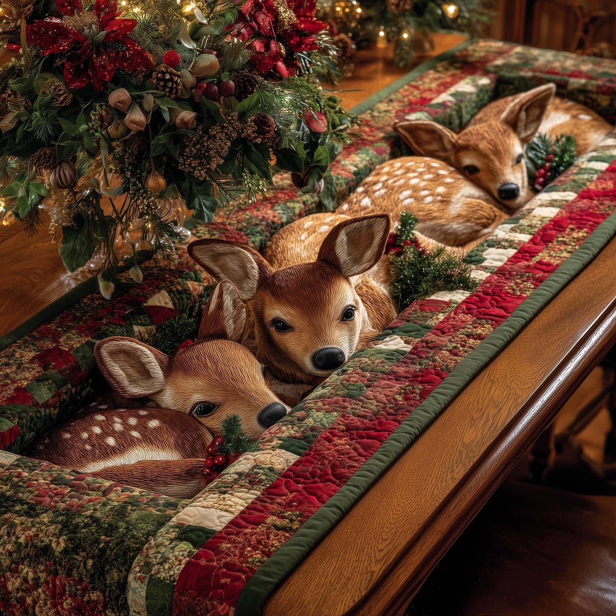 Fawn with Red Quilt Border Table Runner - Made to Order TABLE928