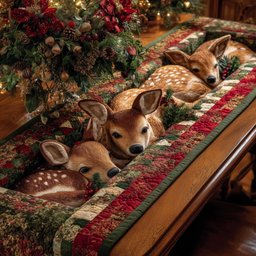 Fawn with Red Quilt Border Table Runner - Made to Order TABLE928