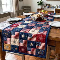 Flag and Star Checkerboard Table Runner - Made to Order TABLE928