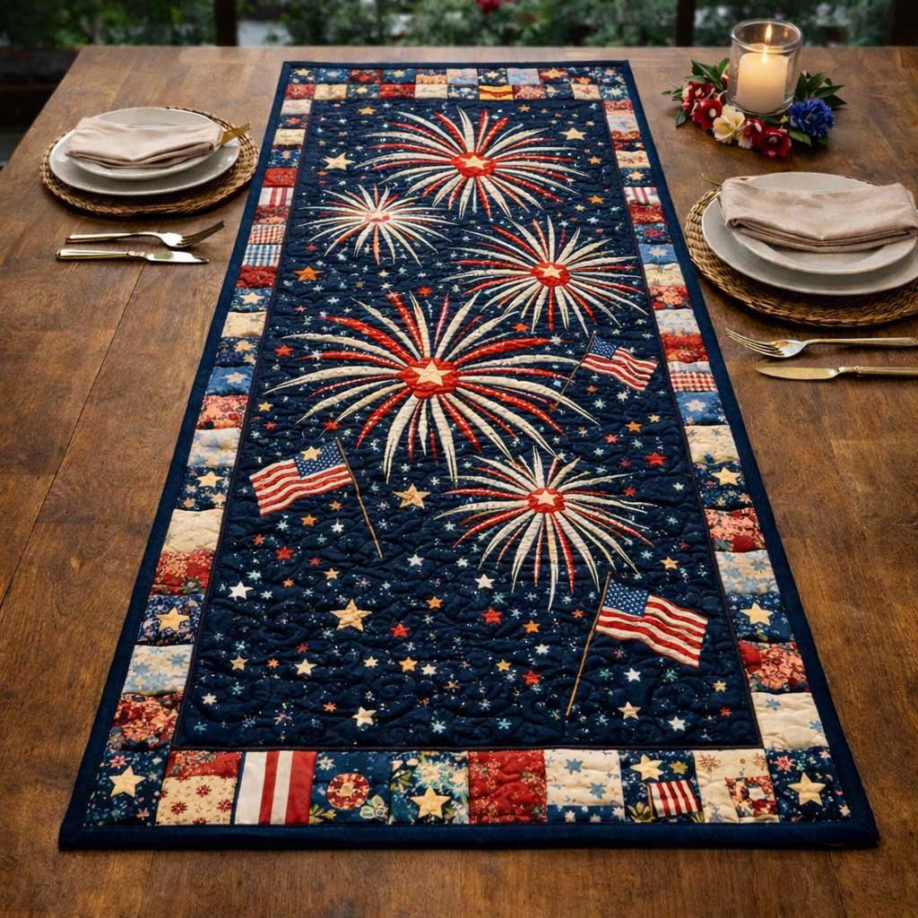 Fireworks over Navy with Flags Table Runner - Made to Order TABLE928