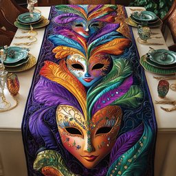 Feathered Carnival Masks in Purple Table Runner - Made to Order TABLE928