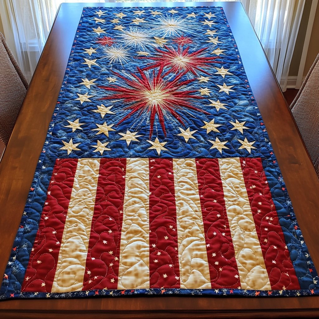 Fireworks Star on Flag Stripes Table Runner - Made to Order TABLE928