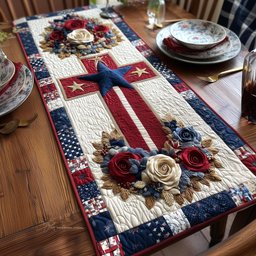 Flag Panel with Rose Bouquet Table Runner - Made to Order TABLE928