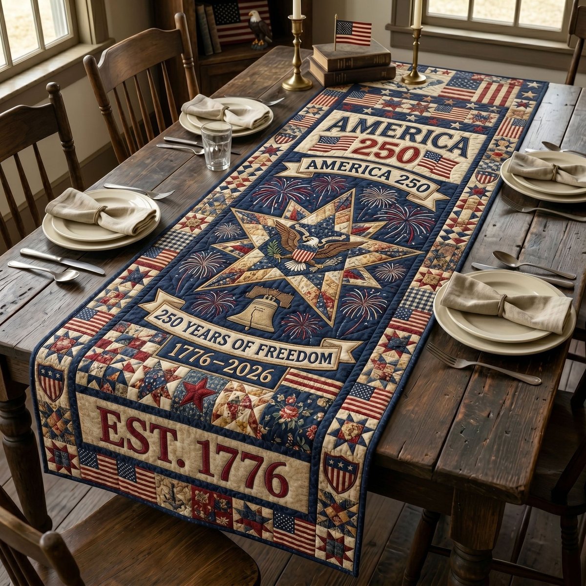 Est 1776 Blue Star Blocks Table Runner - Made to Order TABLE928