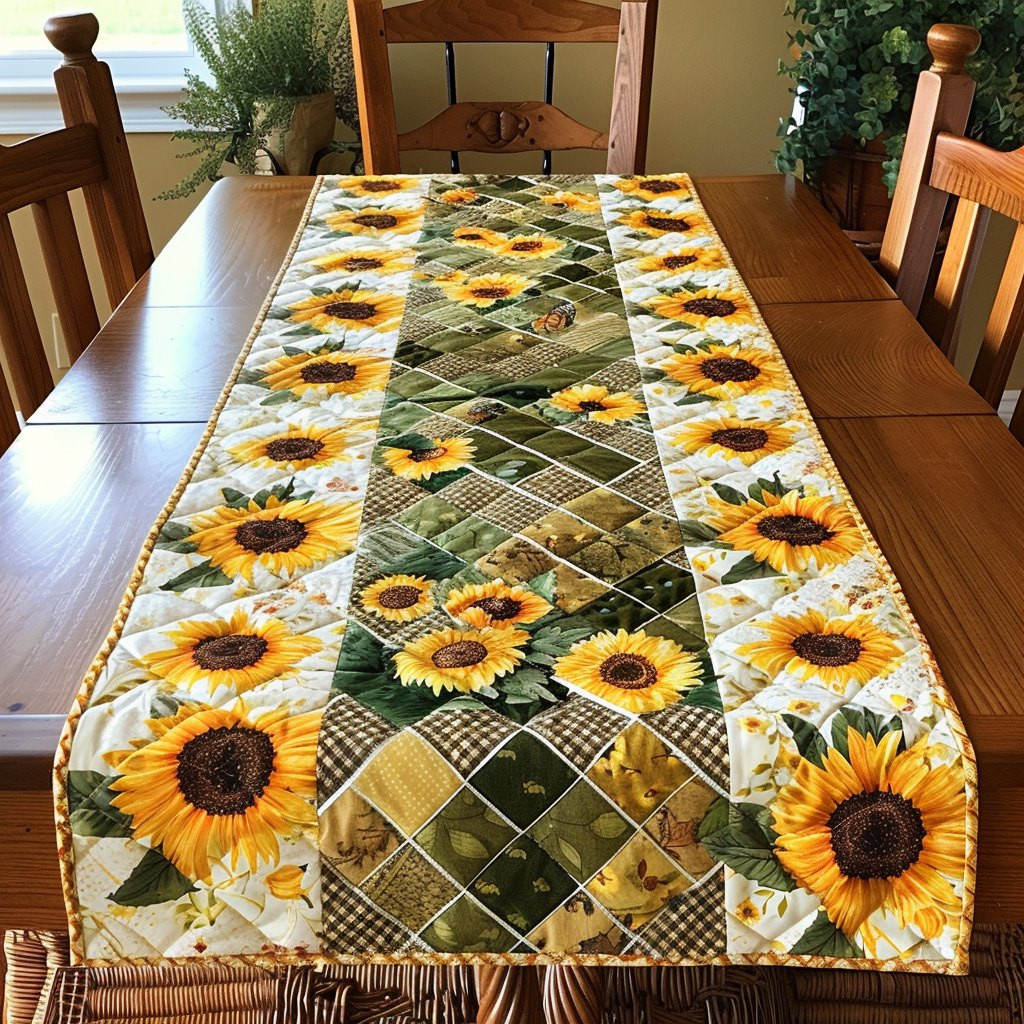 Enchanting Sunflowers Sunflowers on Green Plaid Table Runner - Made to Order TABLE928