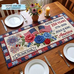Faith Freedom Roses and Flags Table Runner - Made to Order TABLE928