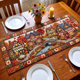 Fall Town Street with Bridge Table Runner - Made to Order TABLE928