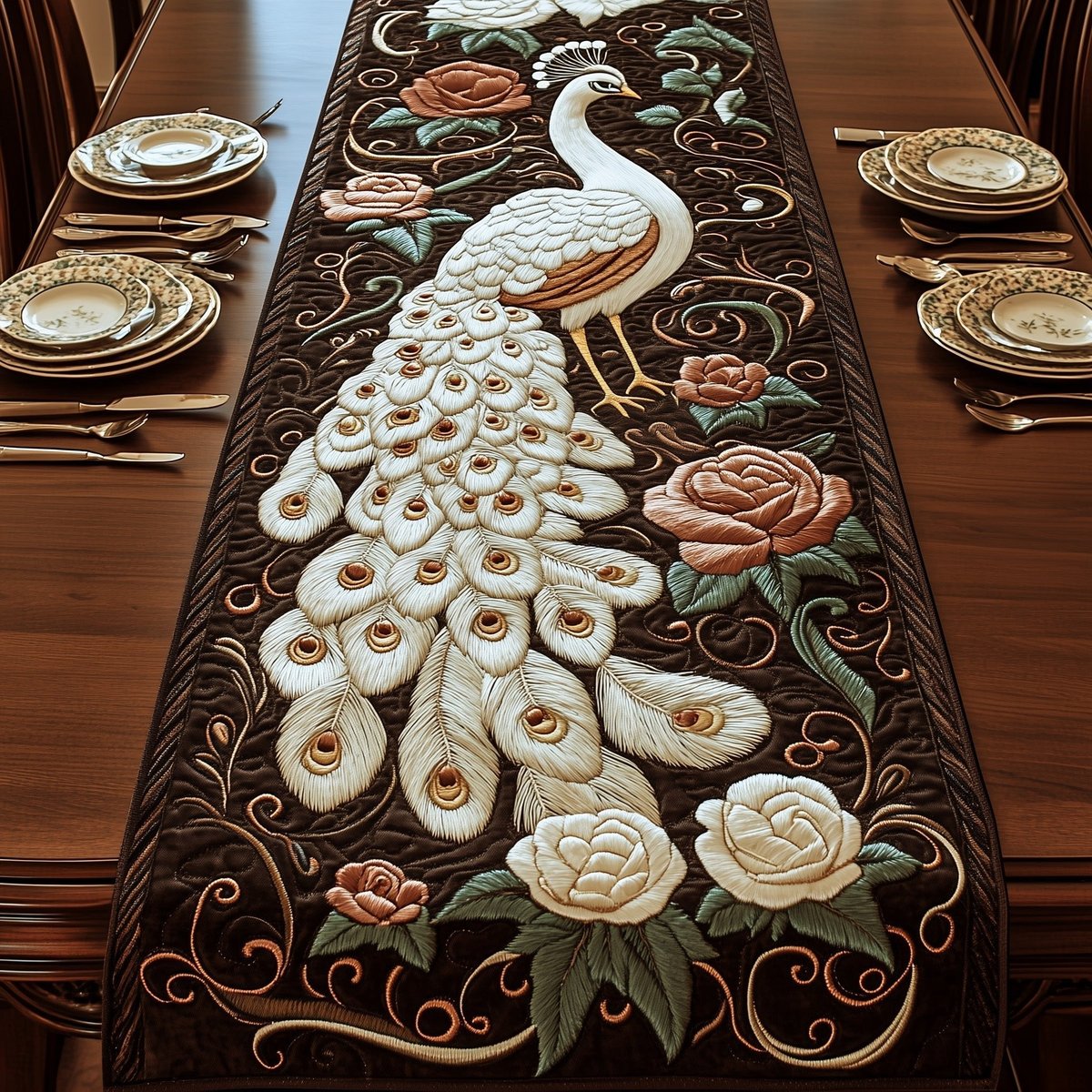 Enchanted Peacock Table Runner - Made to Order TABLE928