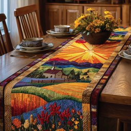 Farmhouse at Sunrise Over Fields Table Runner - Made to Order TABLE928