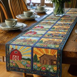 Farm Landscape Quilt Blocks Table Runner - Made to Order TABLE928