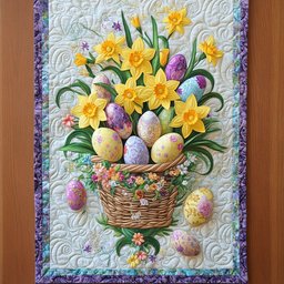 Easter Basket with Daffodils and Eggs Table Runner - Made to Order TABLE928