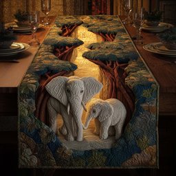 Elephant and Calf Under Tree Table Runner - Made to Order TABLE928