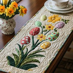 Eggs and Tulips on Cream Table Runner - Made to Order TABLE928