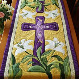 Easter Lily Cross Table Runner - Made to Order TABLE928