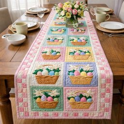 Egg Baskets in Pink Patchwork Squares Table Runner - Made to Order TABLE928