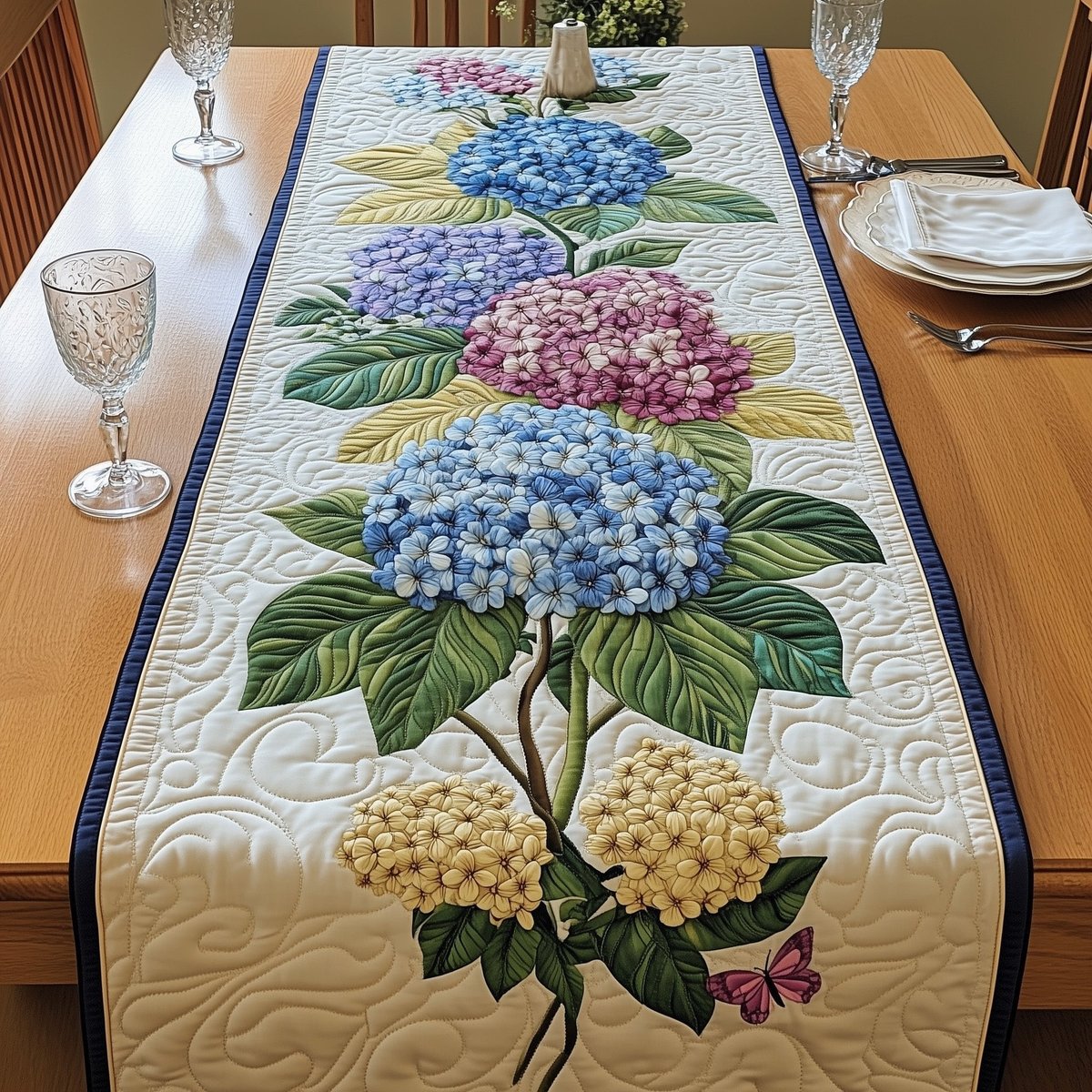 Elegance Hydrangeas Table Runner - Made to Order TABLE928