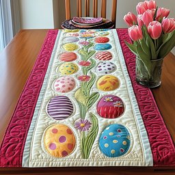 Eggs and Tulips in Center Row Table Runner - Made to Order TABLE928