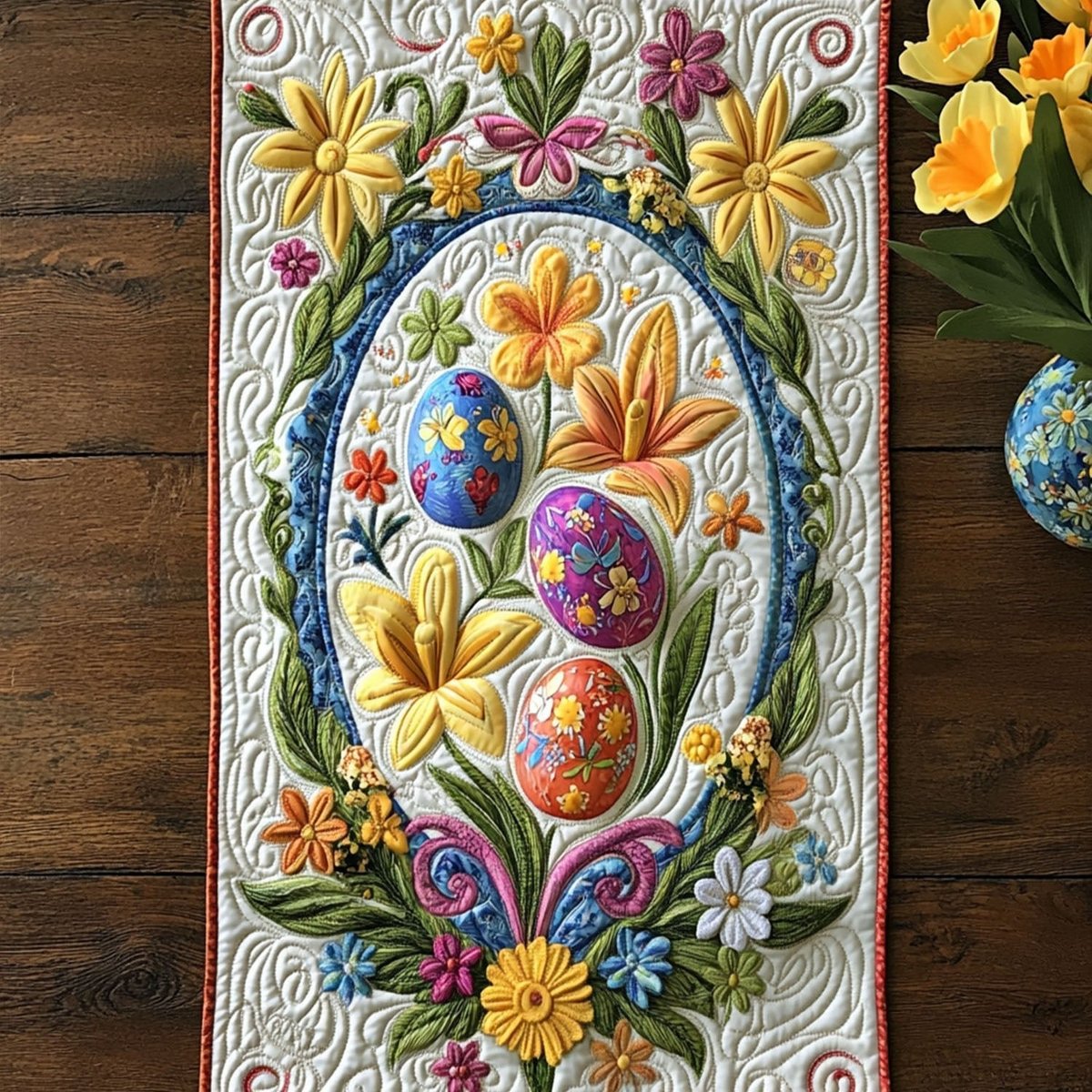 Easter Eggs in an Oval Wreath Table Runner - Made to Order TABLE928