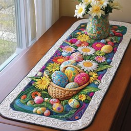 Easter Basket with Eggs and Daisies Table Runner - Made to Order TABLE928
