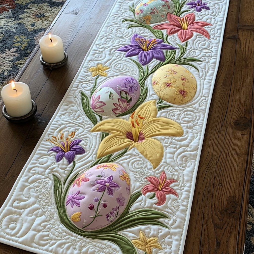Easter Eggs with Lilies on Cream Table Runner - Made to Order TABLE928