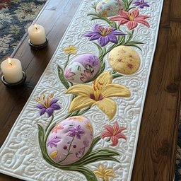 Easter Eggs with Lilies on Cream Table Runner - Made to Order TABLE928