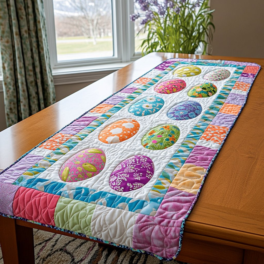 Easter Eggs on Bright Stripes Table Runner - Made to Order TABLE928