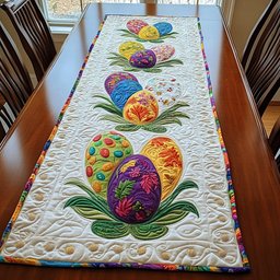 Easter Eggs with Flowers on Cream Table Runner - Made to Order TABLE928