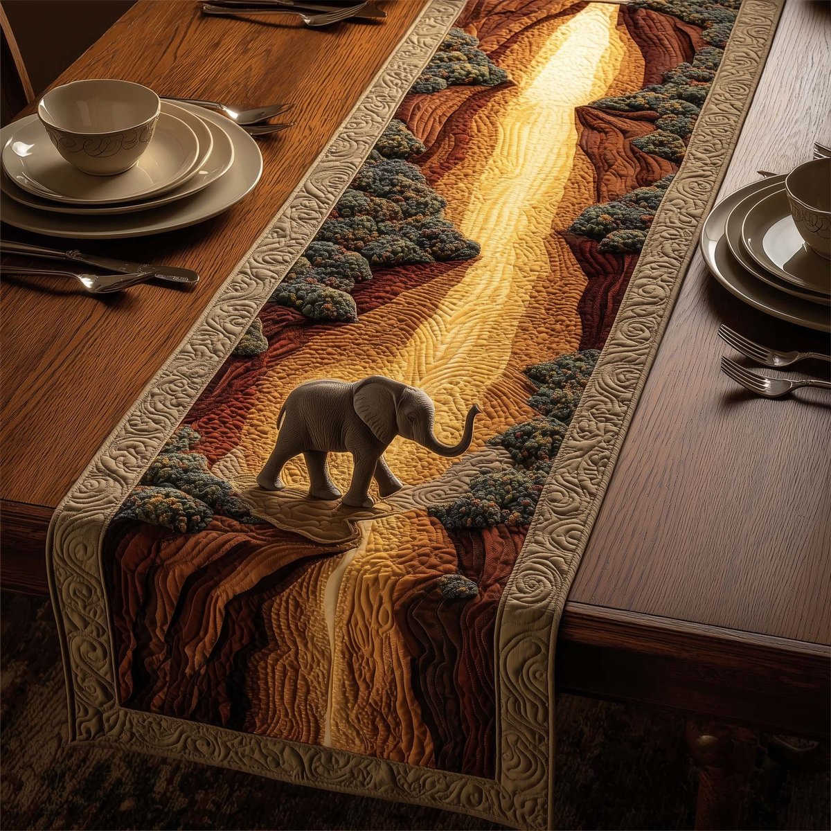 Elephant in Golden Canyon Light Table Runner - Made to Order TABLE928