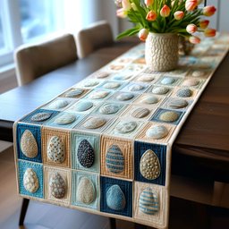 Egg Blocks in Blue and Cream Table Runner - Made to Order TABLE928