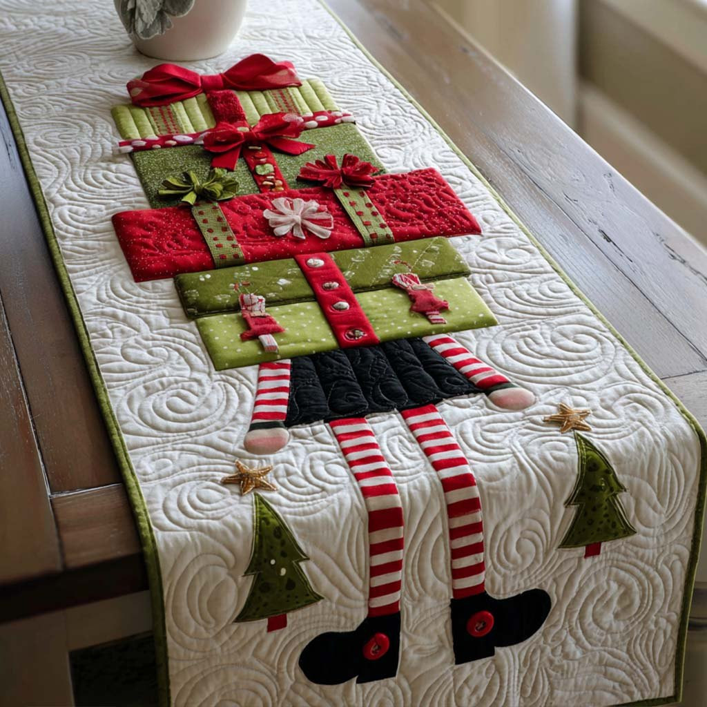 Elf Gift Stack Table Runner - Made to Order TABLE928
