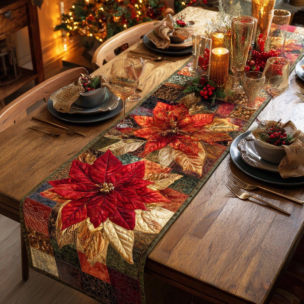 Elegant Poinsettia Scroll Table Runner - Made to Order TABLE928