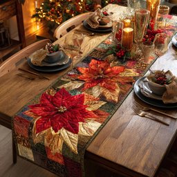 Elegant Poinsettia Scroll Table Runner - Made to Order TABLE928