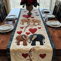 Elephant Pair with Red Hearts Table Runner - Made to Order TABLE928