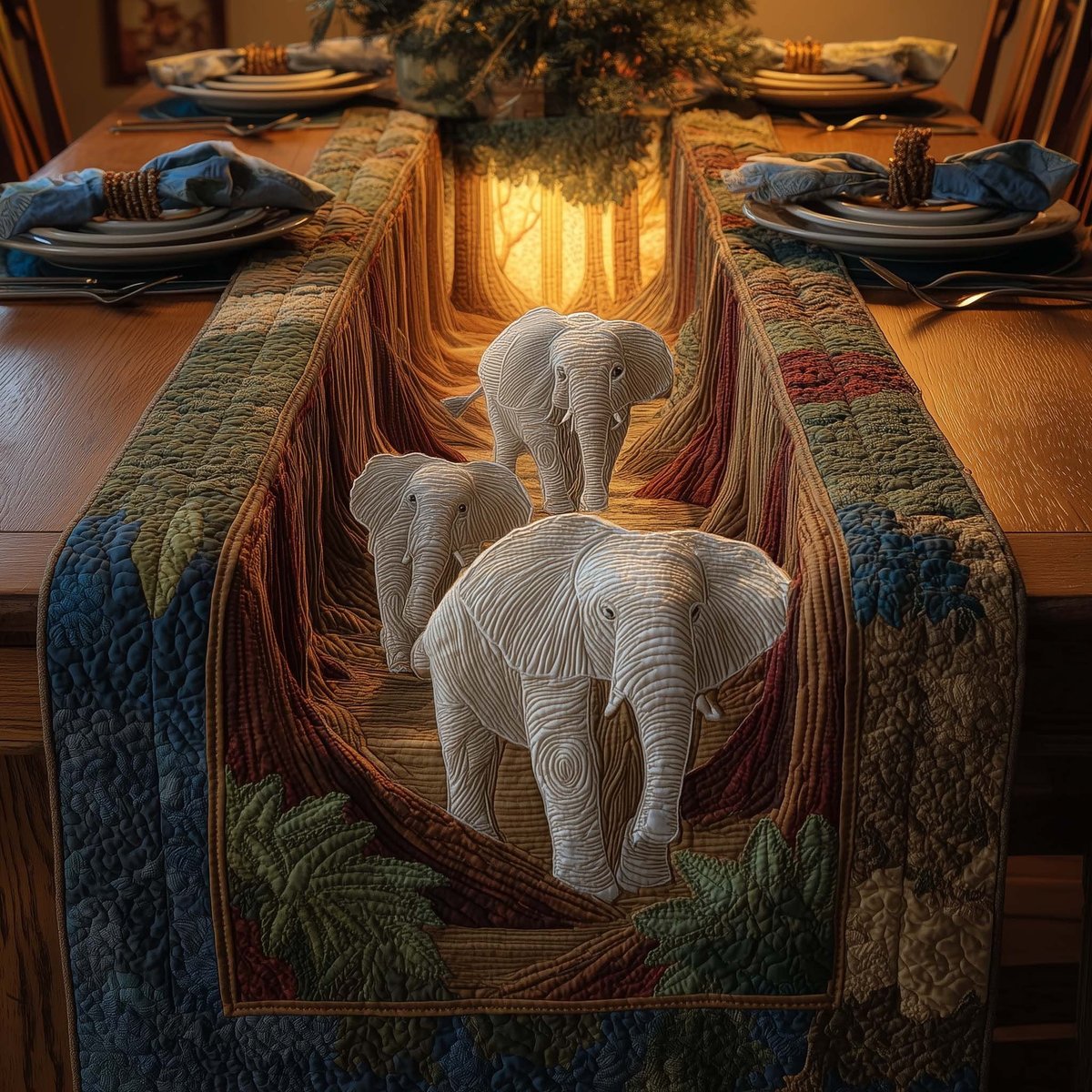 Elephants Walking Through Red Canyon Table Runner - Made to Order TABLE928