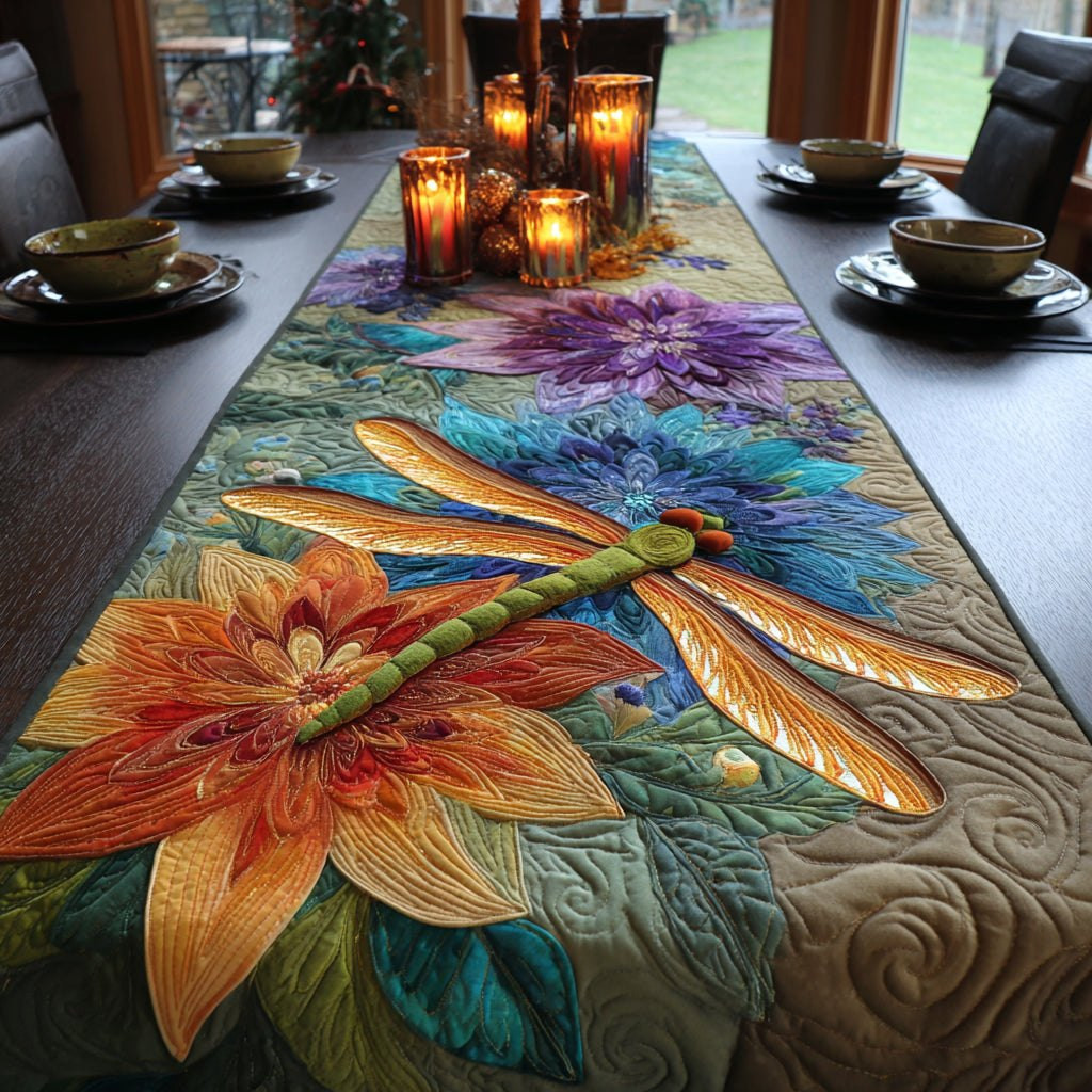 Dragonfly on Orange Lily Table Runner - Made to Order TABLE928