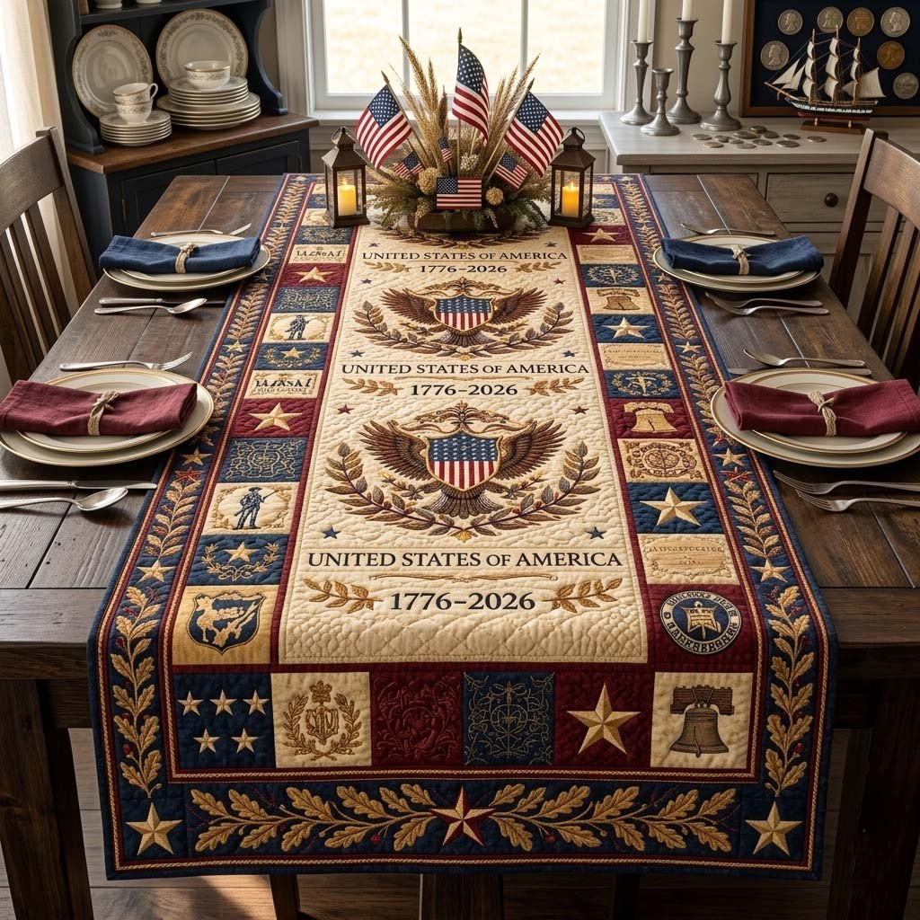 Eagle Crest with Laurel and Gold Stars Table Runner - Made to Order TABLE928