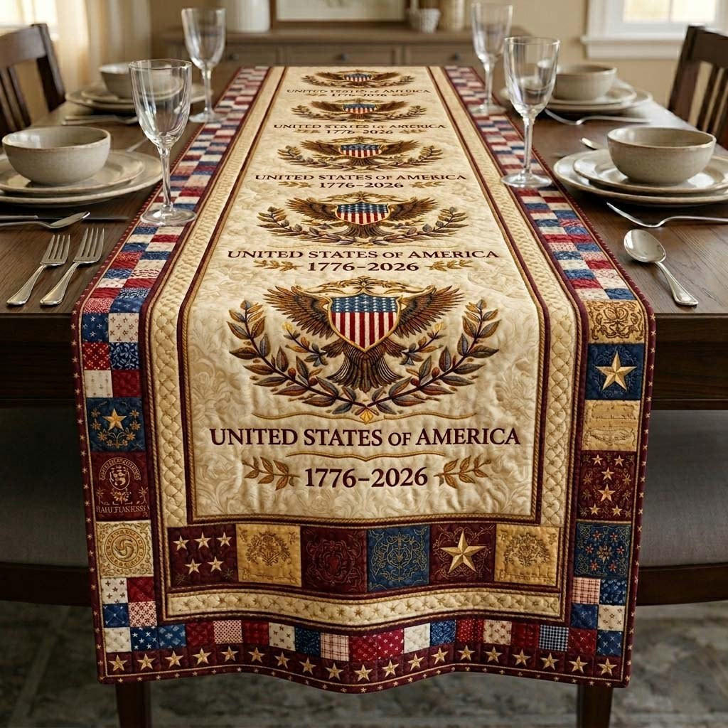 Eagle Crest with Blue Block Border Table Runner - Made to Order TABLE928