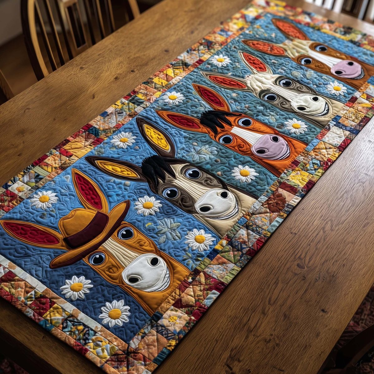 Donkeys in Hats with Daisies Table Runner - Made to Order TABLE928