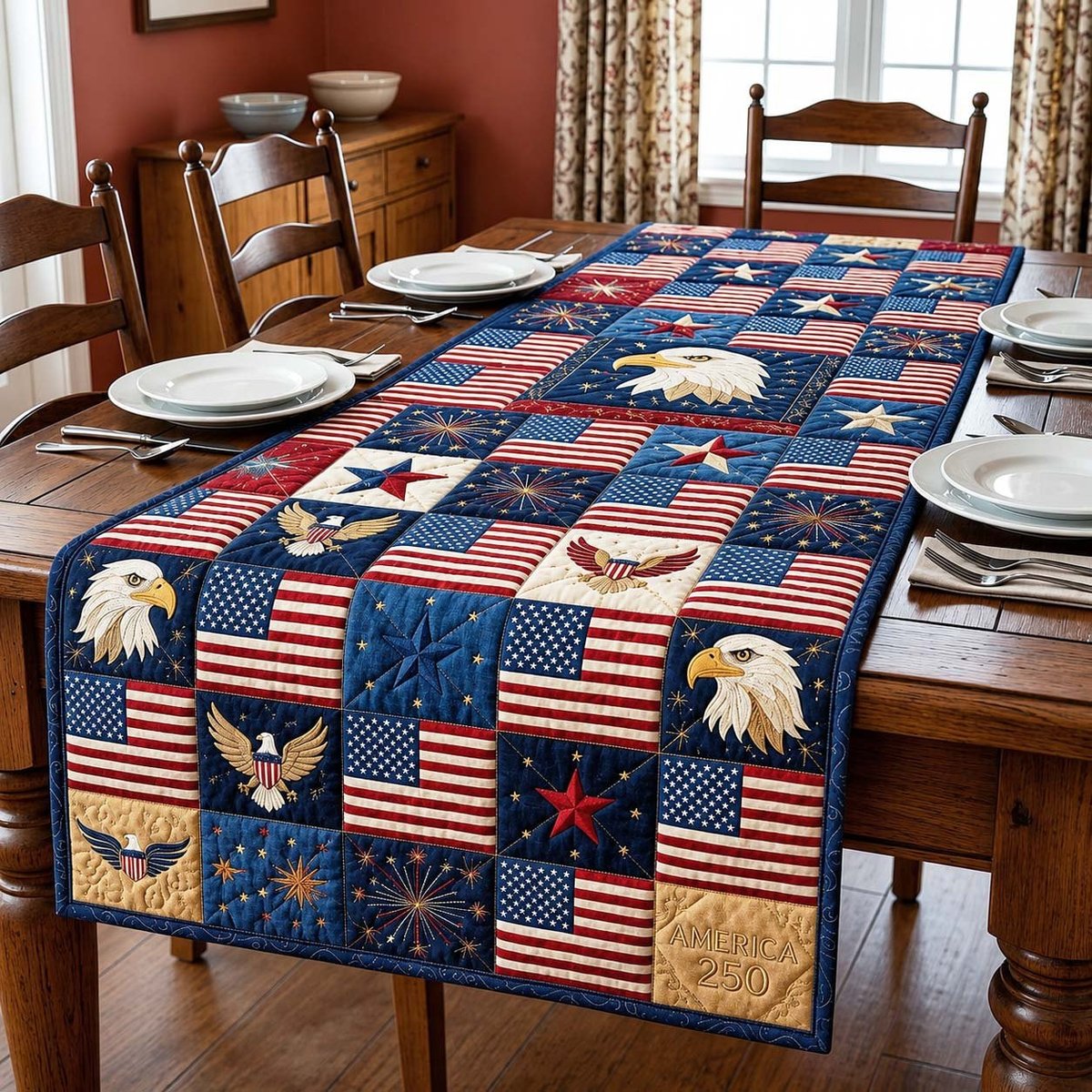 Eagle and Flag Patchwork Blocks Table Runner - Made to Order TABLE928