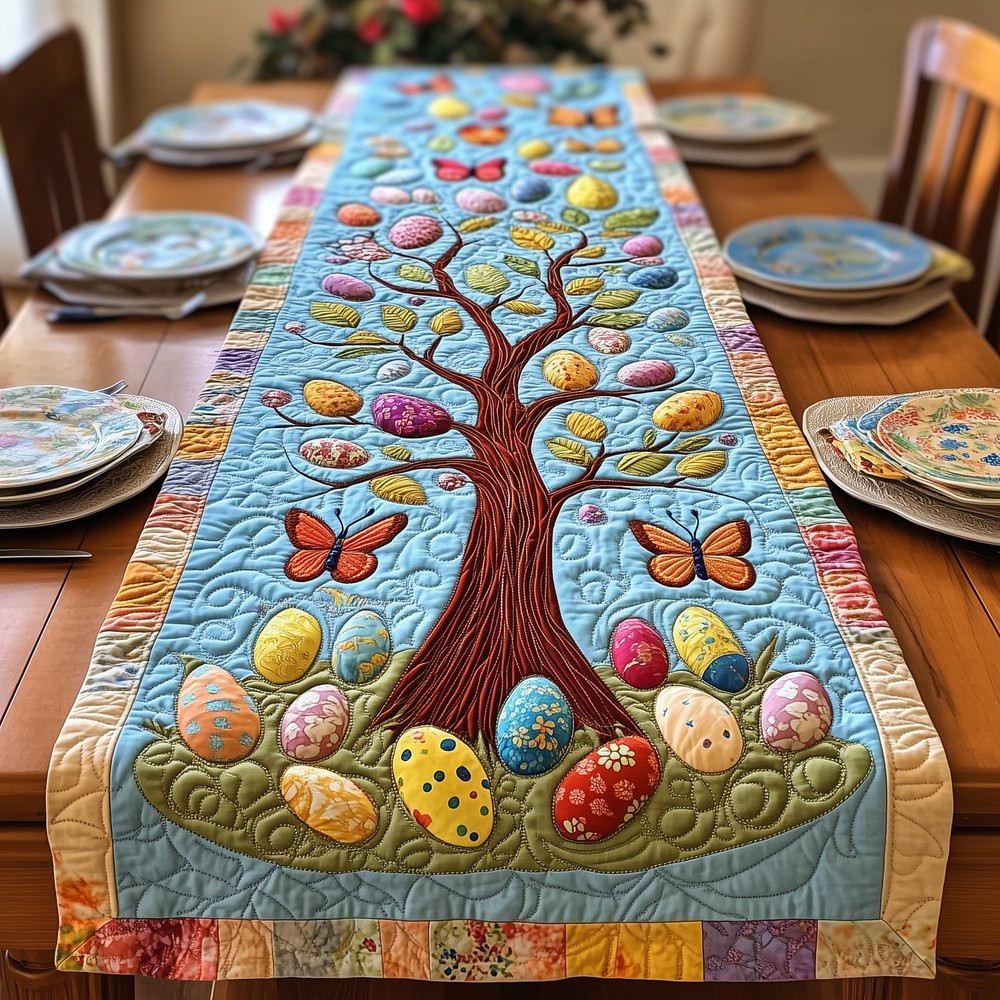 Egg Tree with Fluttering Butterflies Table Runner - Made to Order TABLE928