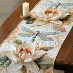 Dragonfly with White Lotus Bloom Table Runner - Made to Order TABLE928