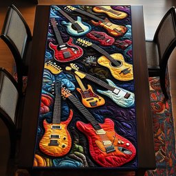 Electric Guitar Collection on Midnight Swirls Table Runner - Made to Order TABLE928