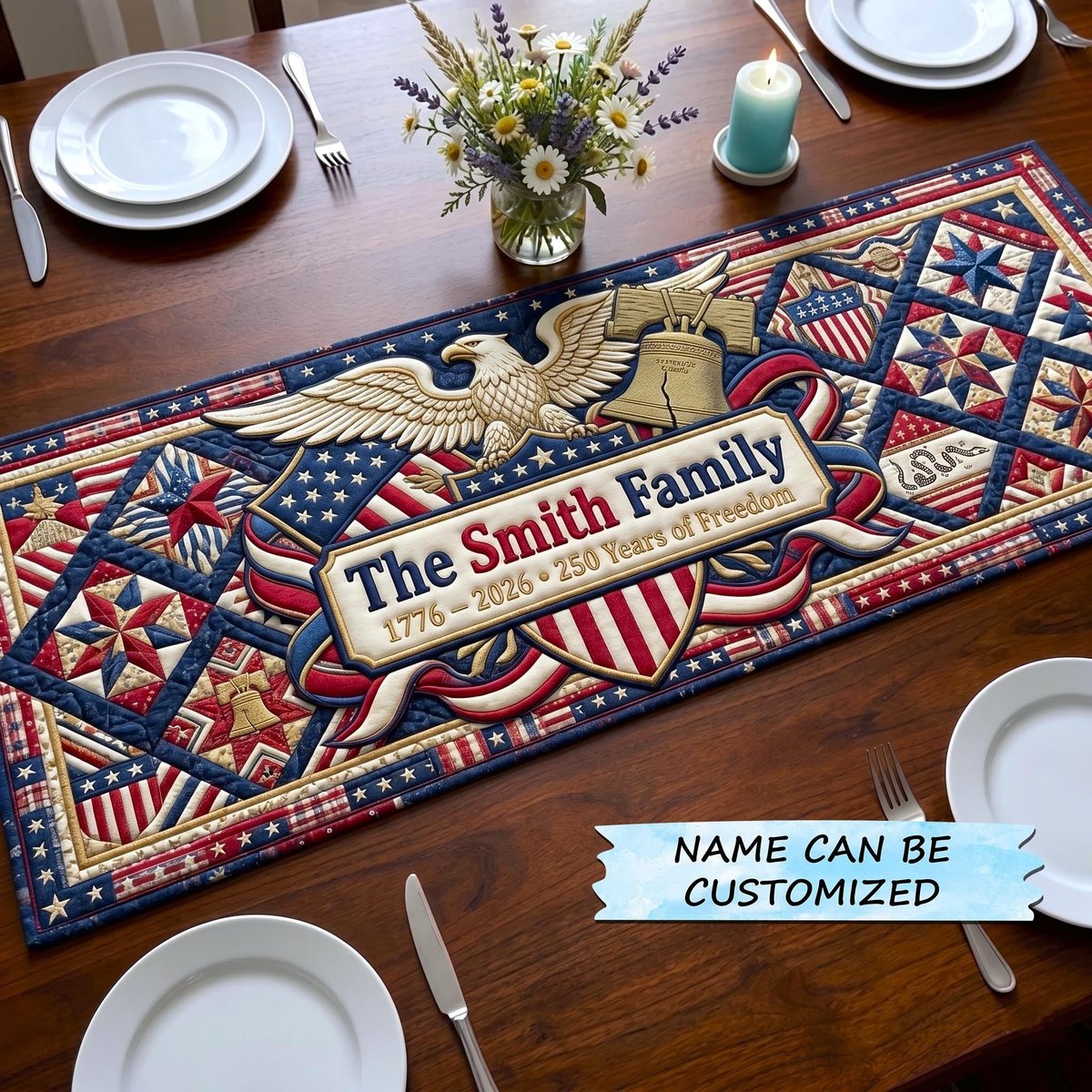 Eagle Crest with Name Plaque Table Runner - Made to Order TABLE928
