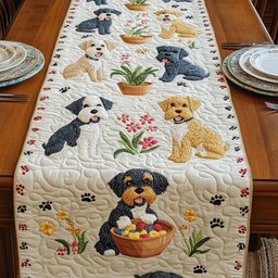 Dogs with Flowers and Fruit Bowl Table Runner - Made to Order TABLE928